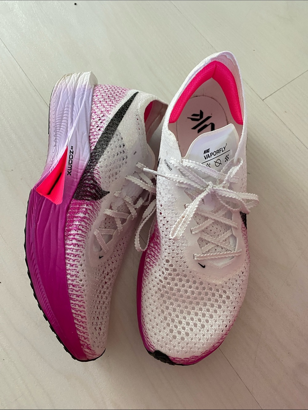 Nike Women's White and Hot Pink Vaporfly Next% Running Shoes
